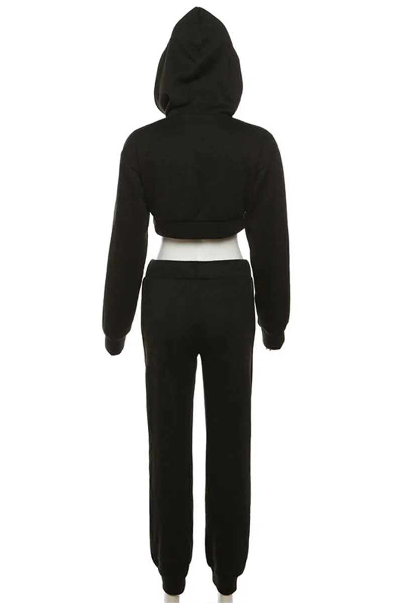 UJ609 Hood Crop Jacket Top and Pants Set