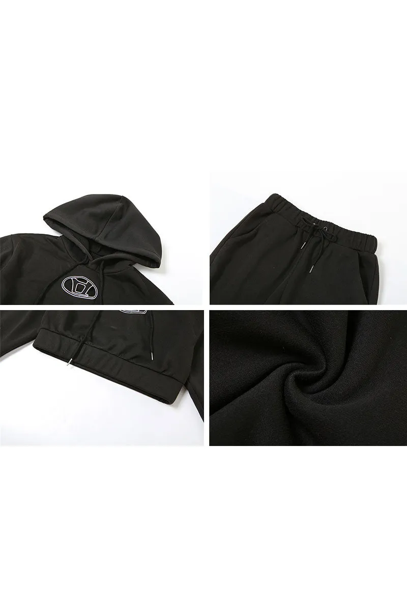 UJ609 Hood Crop Jacket Top and Pants Set
