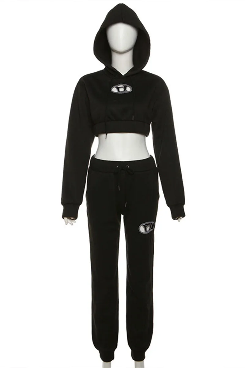 UJ609 Hood Crop Jacket Top and Pants Set