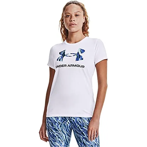 Under Armour Women's Live Sportstyle Graphic Short-Sleeve Crew Neck T-Shirt , White (104)/Breeze , XX-Large