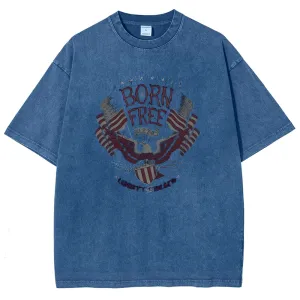 Unisex American Flag Eagle Wing Graphic Vintage Washed Tee