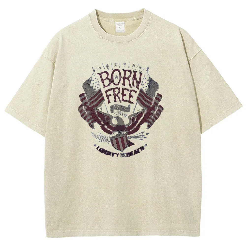 Unisex American Flag Eagle Wing Graphic Vintage Washed Tee