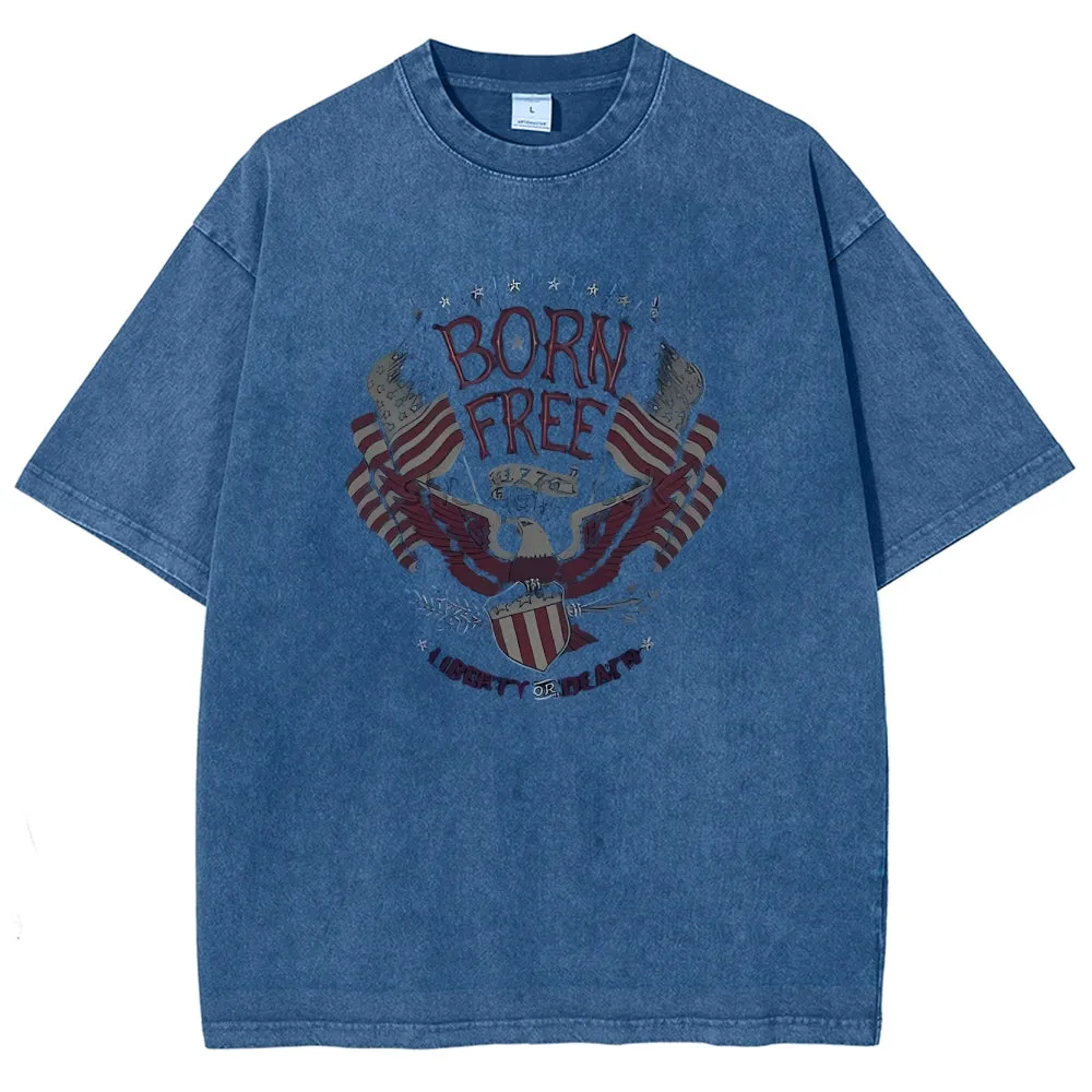 Unisex American Flag Eagle Wing Graphic Vintage Washed Tee