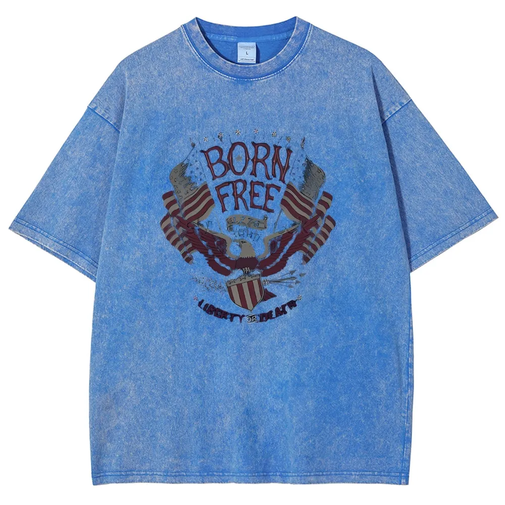 Unisex American Flag Eagle Wing Graphic Vintage Washed Tee
