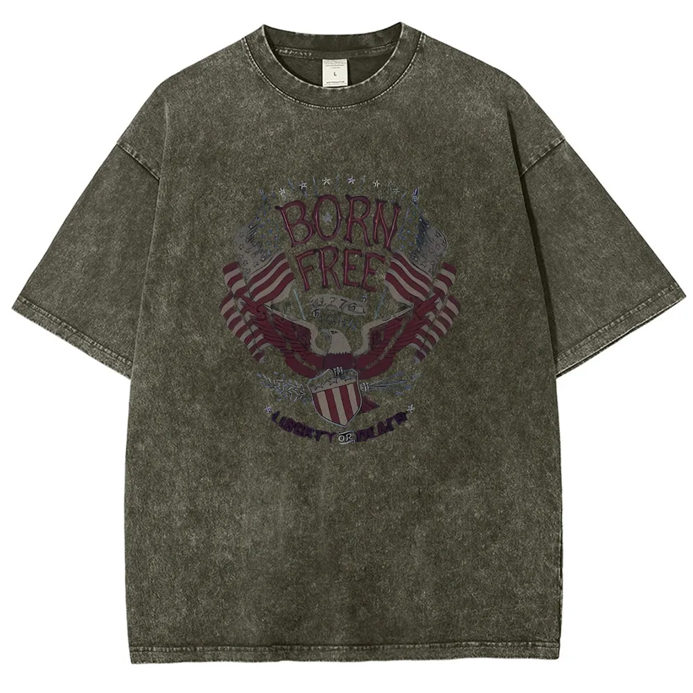 Unisex American Flag Eagle Wing Graphic Vintage Washed Tee