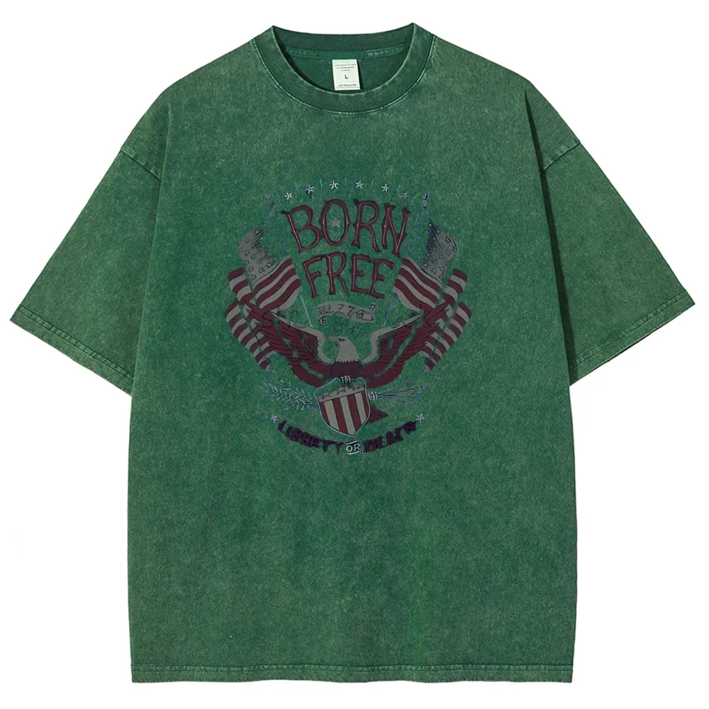 Unisex American Flag Eagle Wing Graphic Vintage Washed Tee