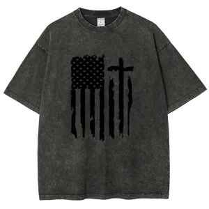 Unisex American Flag Independence's Day Graphic Vintage Washed Tee
