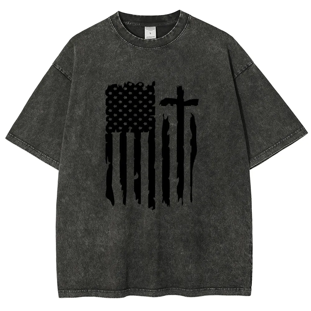 Unisex American Flag Independence's Day Graphic Vintage Washed Tee