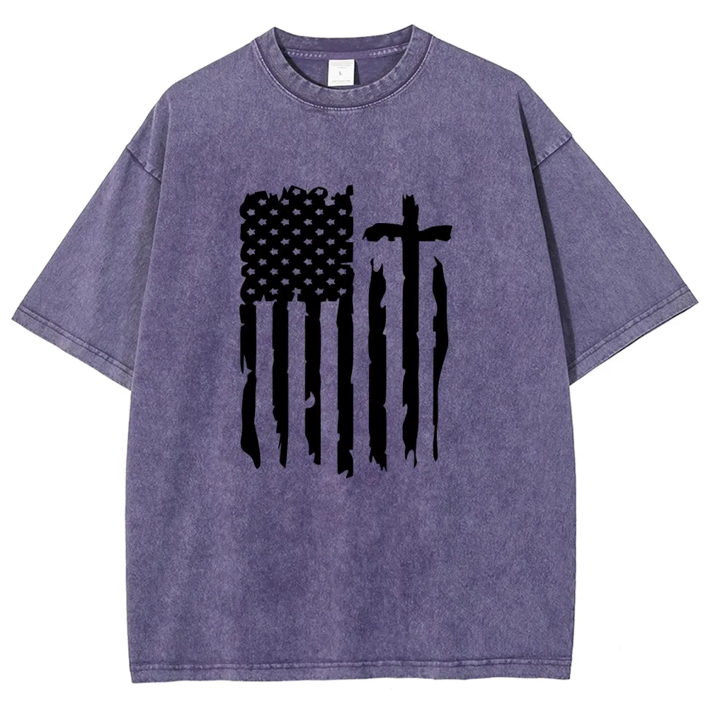 Unisex American Flag Independence's Day Graphic Vintage Washed Tee