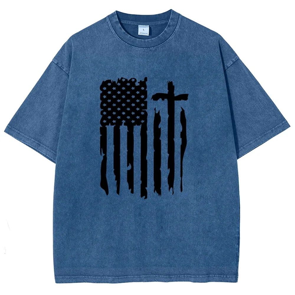 Unisex American Flag Independence's Day Graphic Vintage Washed Tee