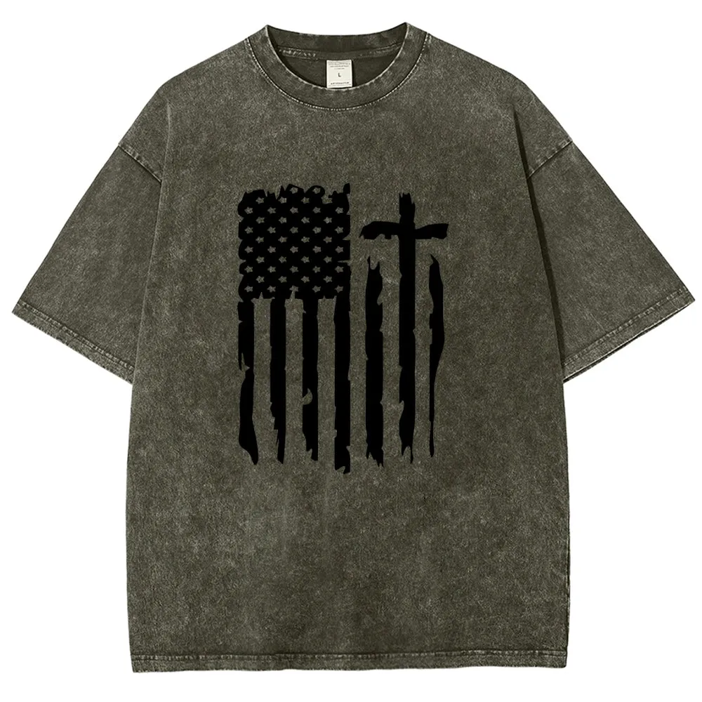Unisex American Flag Independence's Day Graphic Vintage Washed Tee