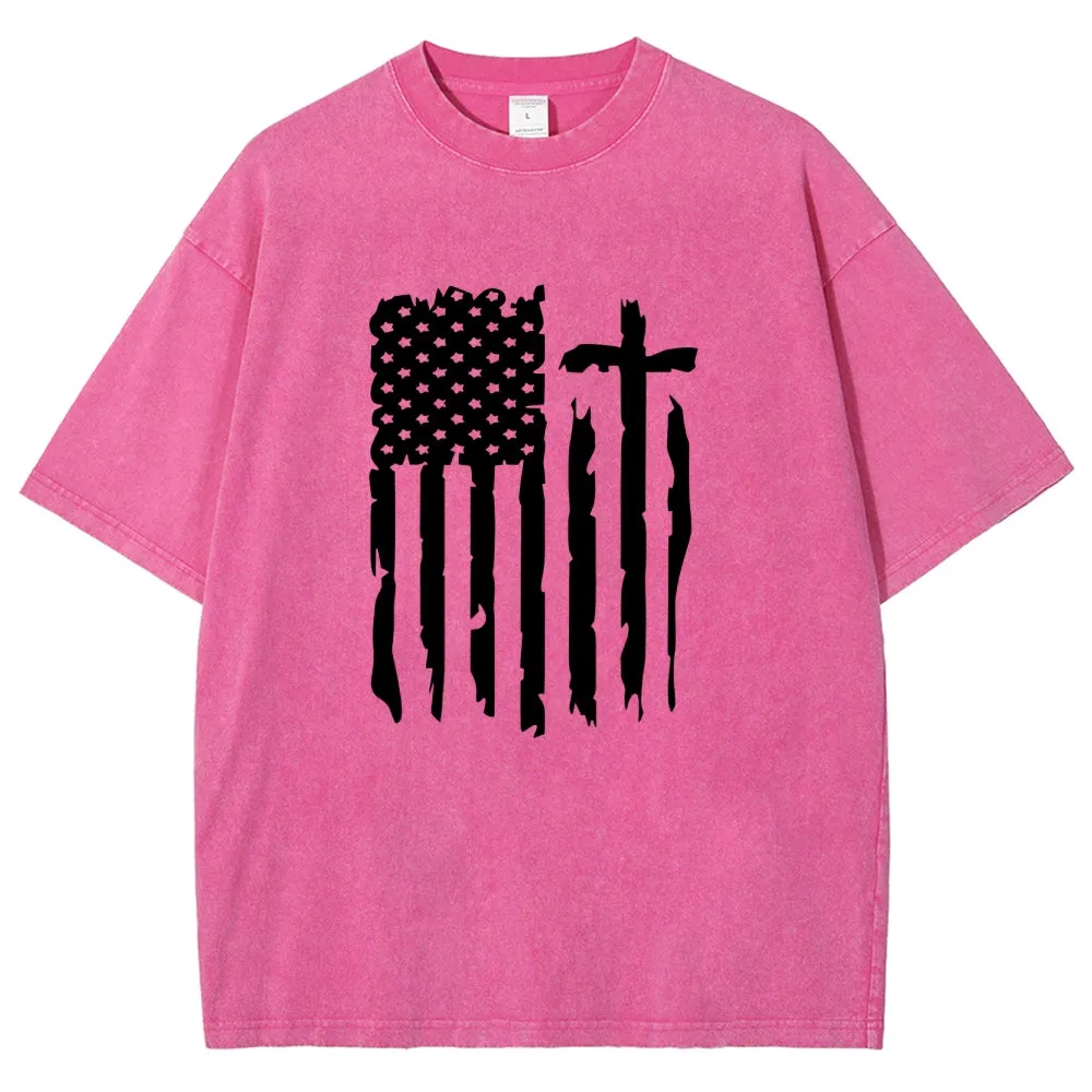 Unisex American Flag Independence's Day Graphic Vintage Washed Tee