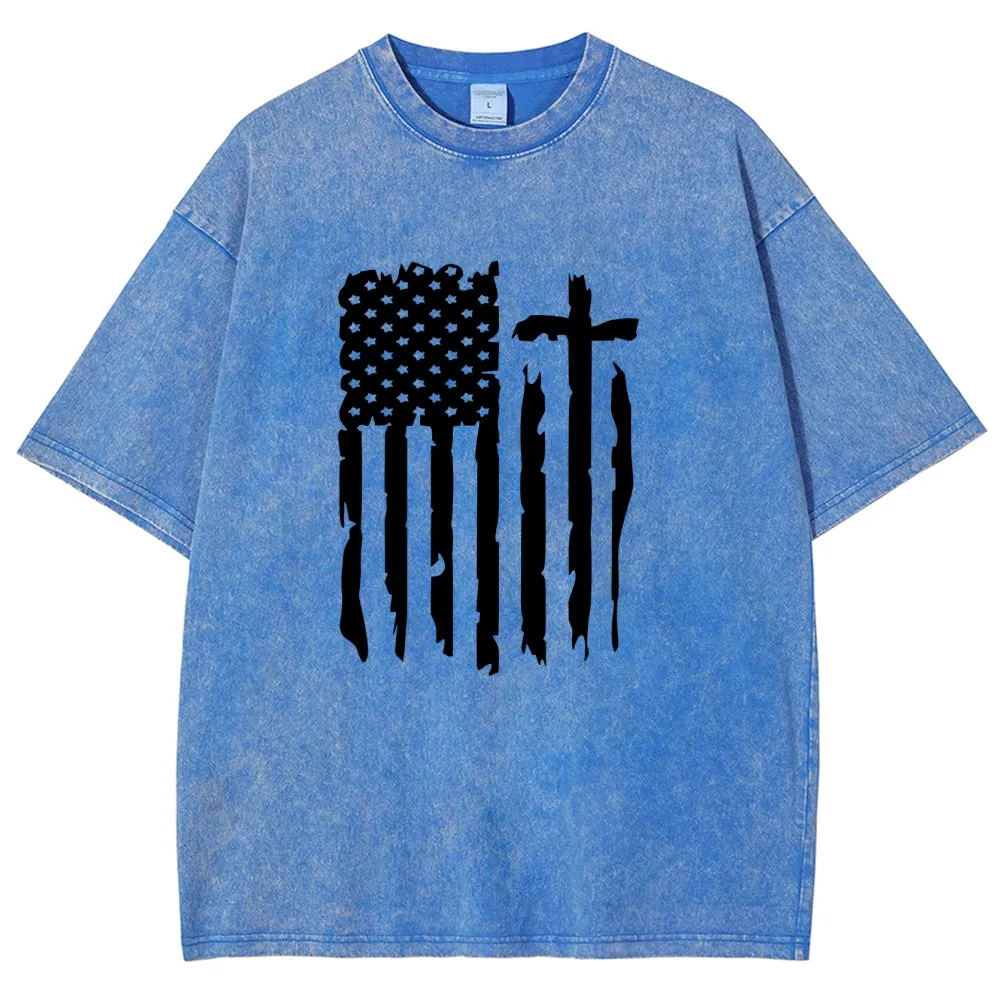 Unisex American Flag Independence's Day Graphic Vintage Washed Tee