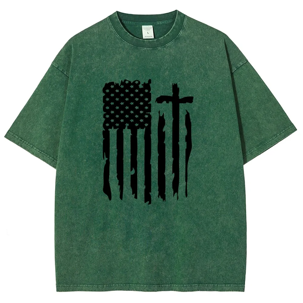 Unisex American Flag Independence's Day Graphic Vintage Washed Tee
