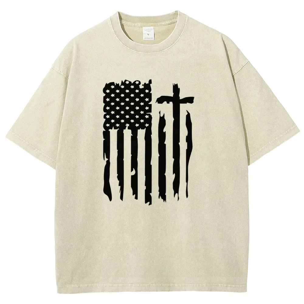 Unisex American Flag Independence's Day Graphic Vintage Washed Tee