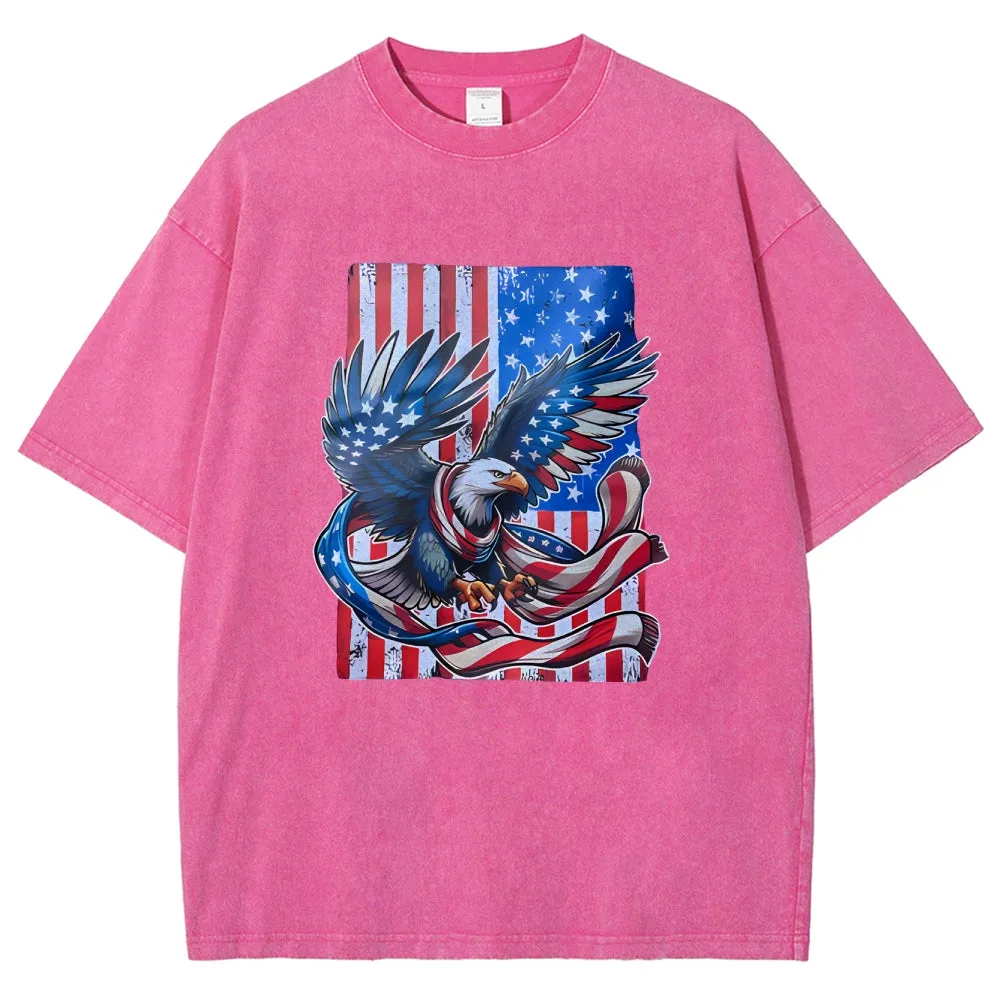 Unisex American Flag Star And Eagle Graphic Vintage Washed Tee
