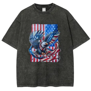 Unisex American Flag Star And Eagle Graphic Vintage Washed Tee