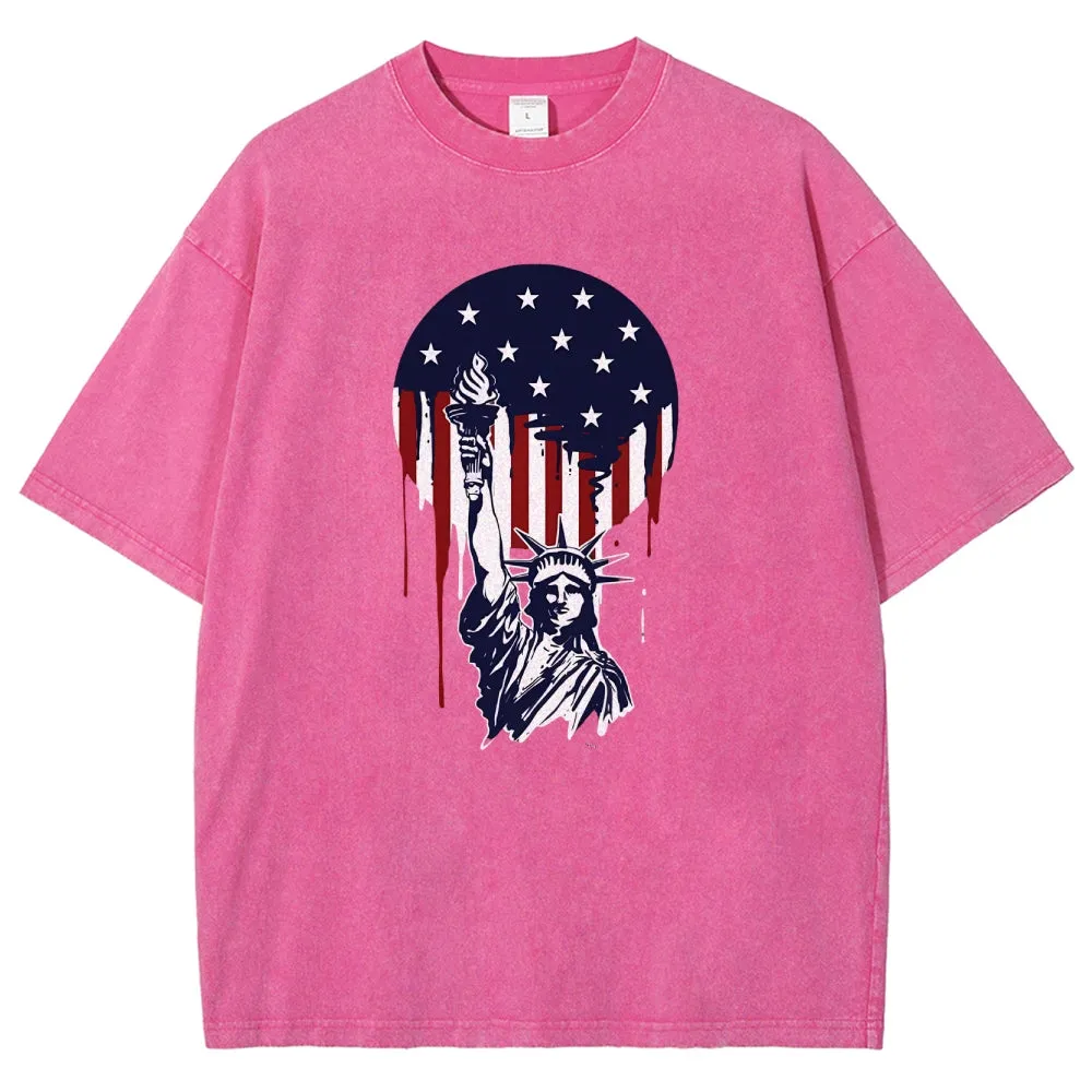 Unisex American Flag Star And Freedom Graphic Vintage Washed Tee