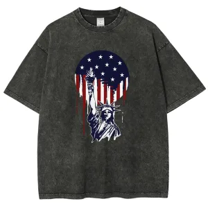 Unisex American Flag Star And Freedom Graphic Vintage Washed Tee