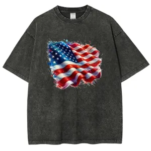 Unisex American Flag Star Graphic Vintage Washed Tee