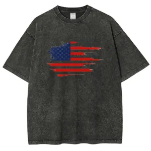 Unisex American Flag Star Graphic Vintage Washed Tee