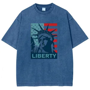 Unisex American Flag Statue of Liberty Graphic Vintage Washed Tee
