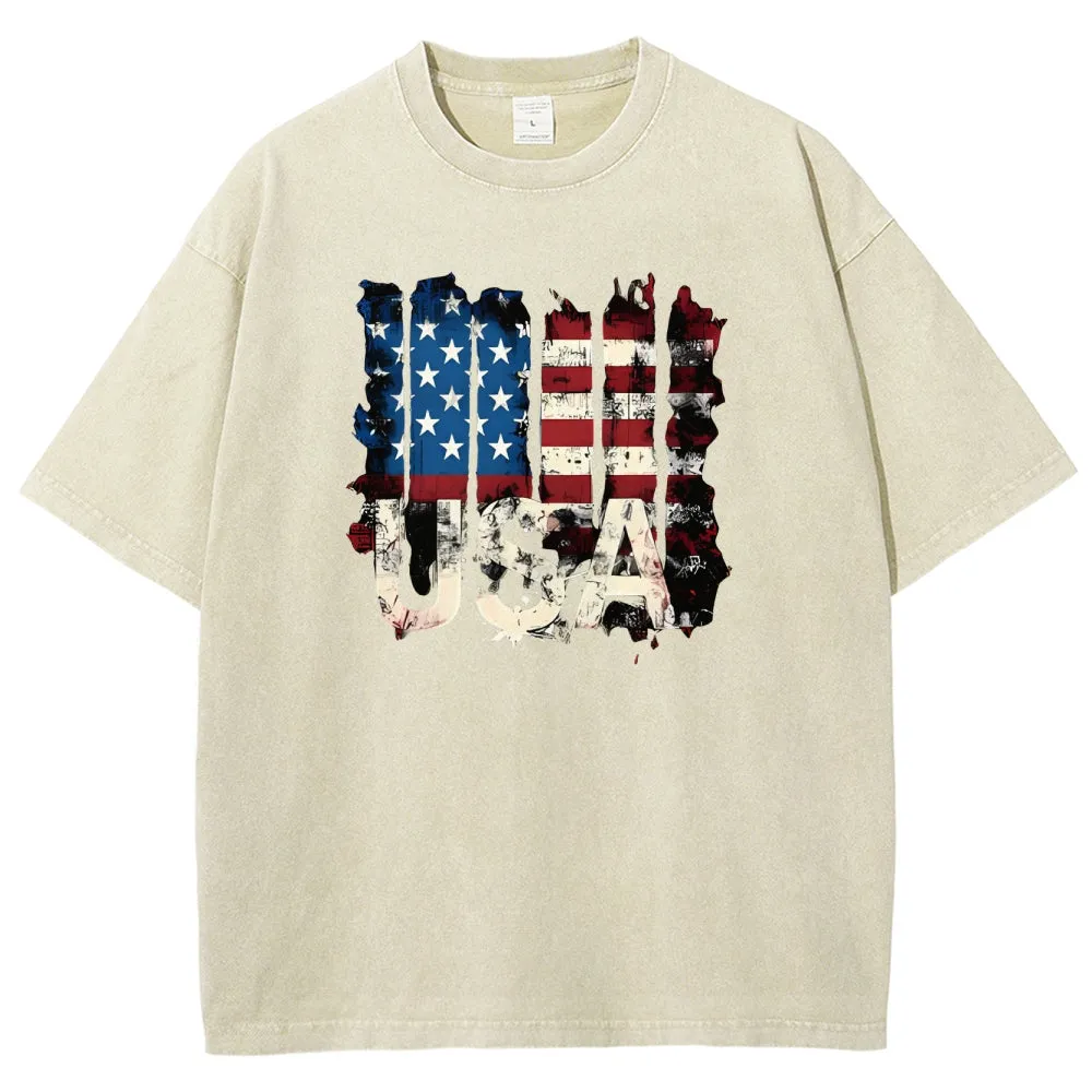 Unisex American Flag USA Graphic Vintage Washed Tee