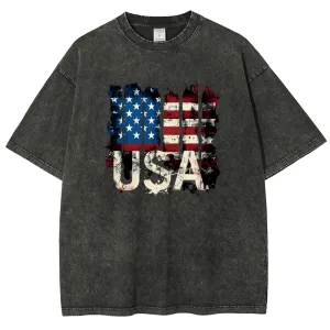 Unisex American Flag USA Graphic Vintage Washed Tee