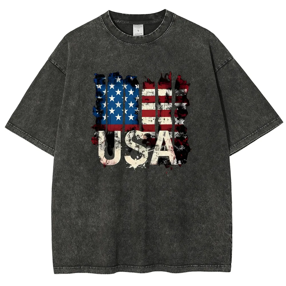 Unisex American Flag USA Graphic Vintage Washed Tee