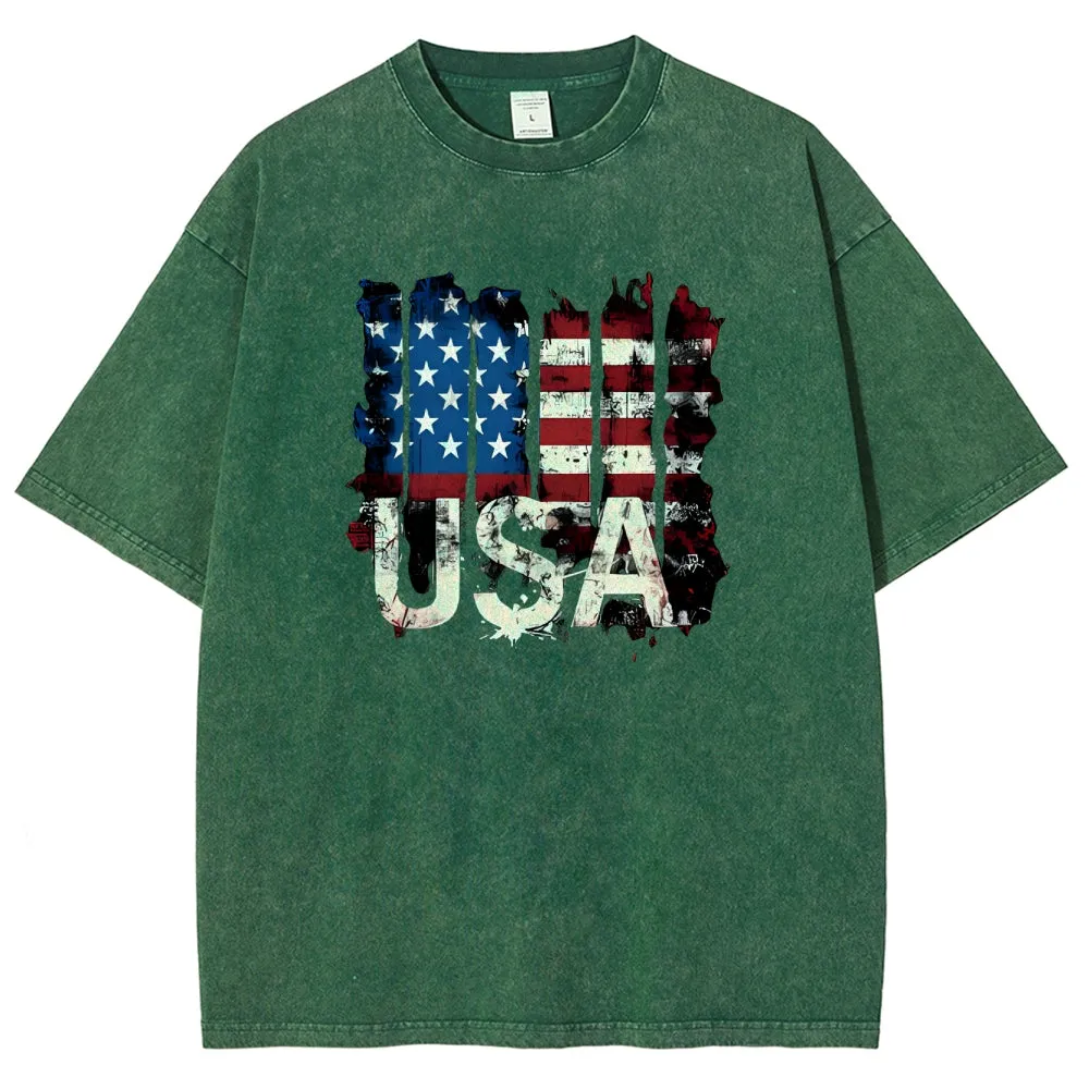 Unisex American Flag USA Graphic Vintage Washed Tee