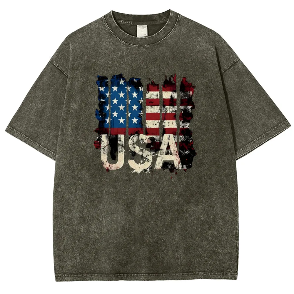 Unisex American Flag USA Graphic Vintage Washed Tee