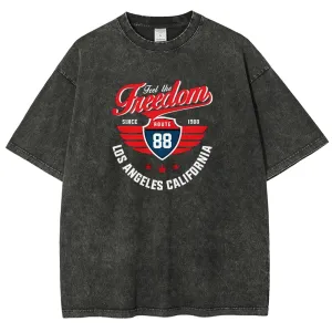 Unisex Independence's Day Feel The Freedom Route 88 Graphic Vintage Washed Tee