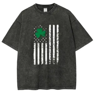 Unisex Vintage American Shamrock Flag At St. Patrick's Day Graphic Washed Tee