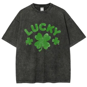 Unisex Vintage Be Lucky With Shamrock For St. Patrick's Day Graphic Washed Tee
