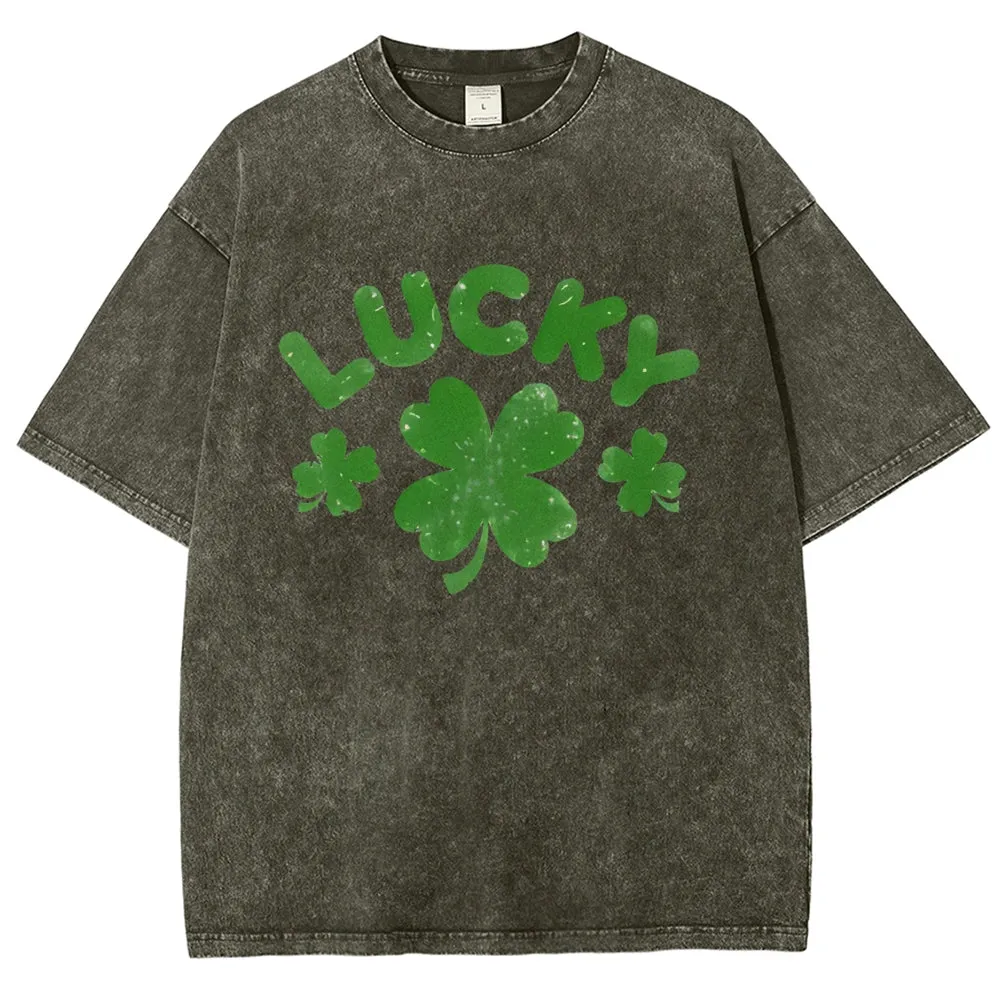 Unisex Vintage Be Lucky With Shamrock For St. Patrick's Day Graphic Washed Tee