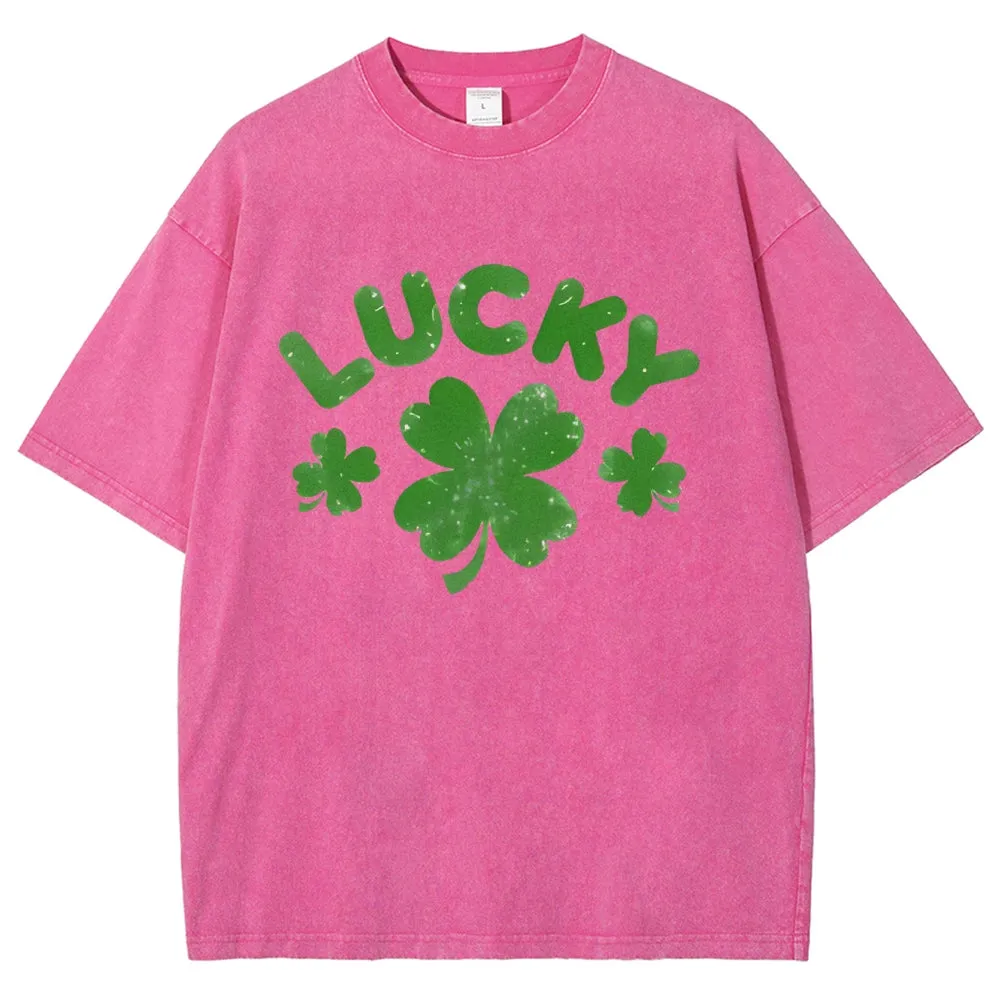 Unisex Vintage Be Lucky With Shamrock For St. Patrick's Day Graphic Washed Tee