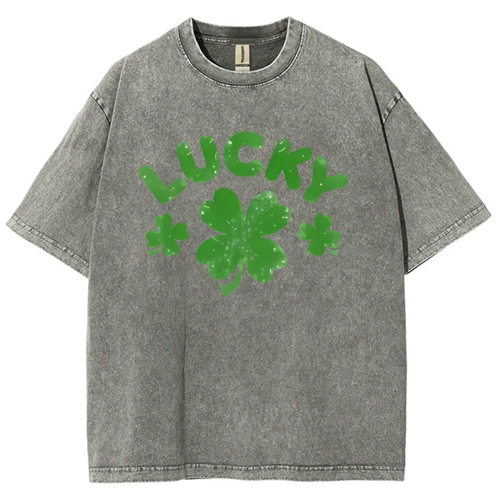 Unisex Vintage Be Lucky With Shamrock For St. Patrick's Day Graphic Washed Tee