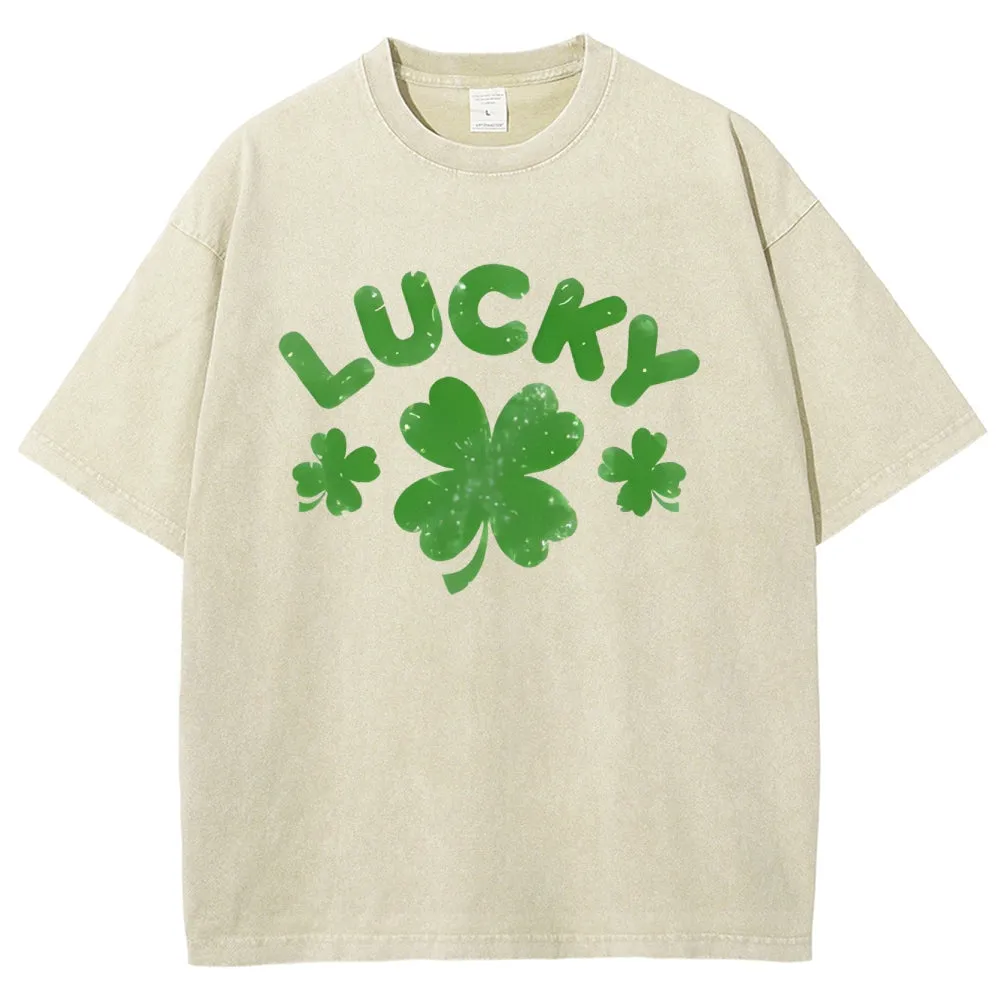 Unisex Vintage Be Lucky With Shamrock For St. Patrick's Day Graphic Washed Tee