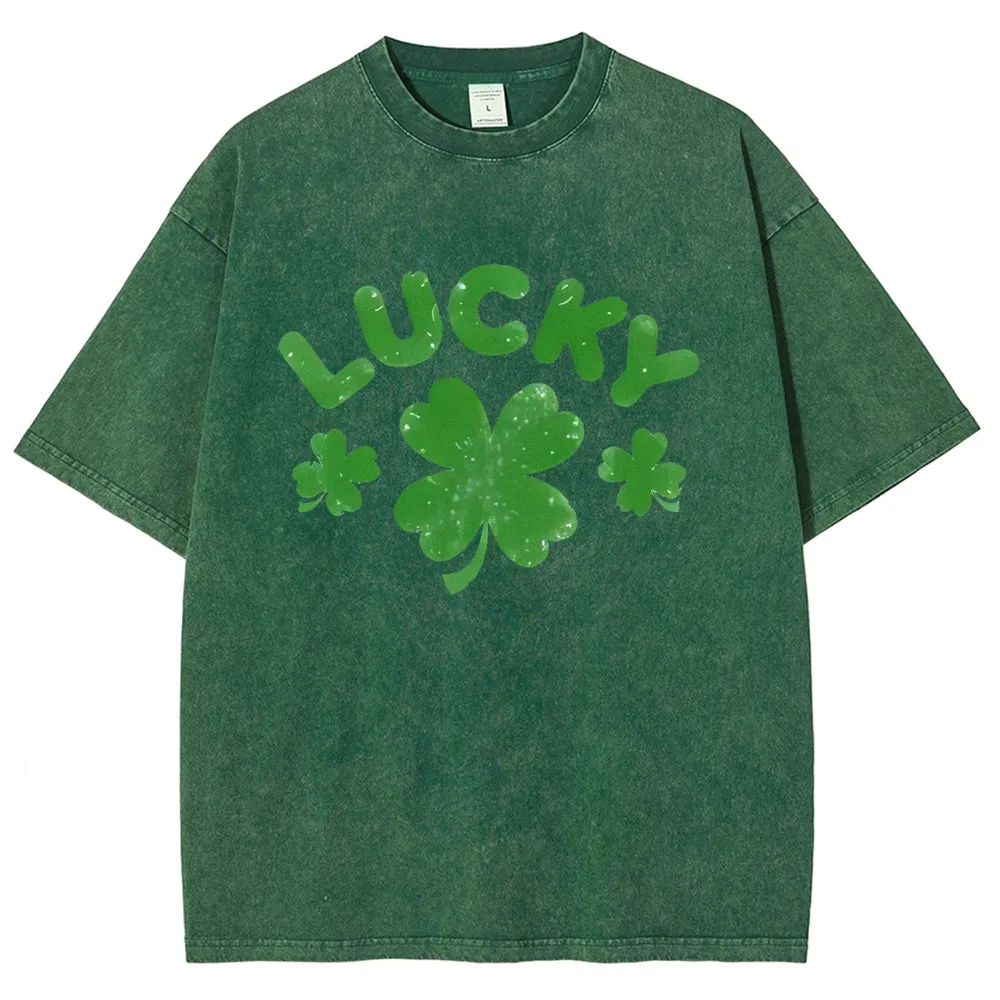 Unisex Vintage Be Lucky With Shamrock For St. Patrick's Day Graphic Washed Tee