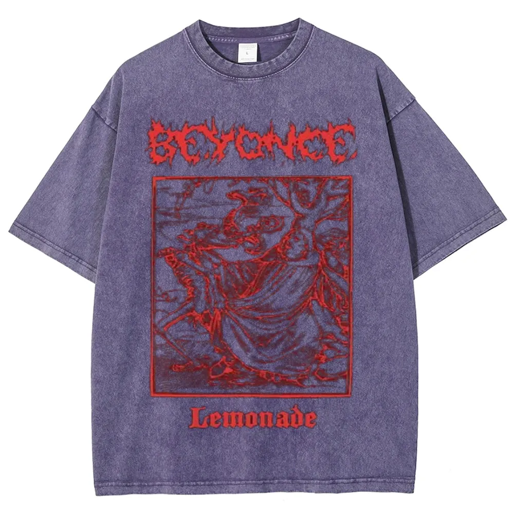 Unisex Vintage Death Darkness Style Graphic Short Sleeve Washed T-shirt