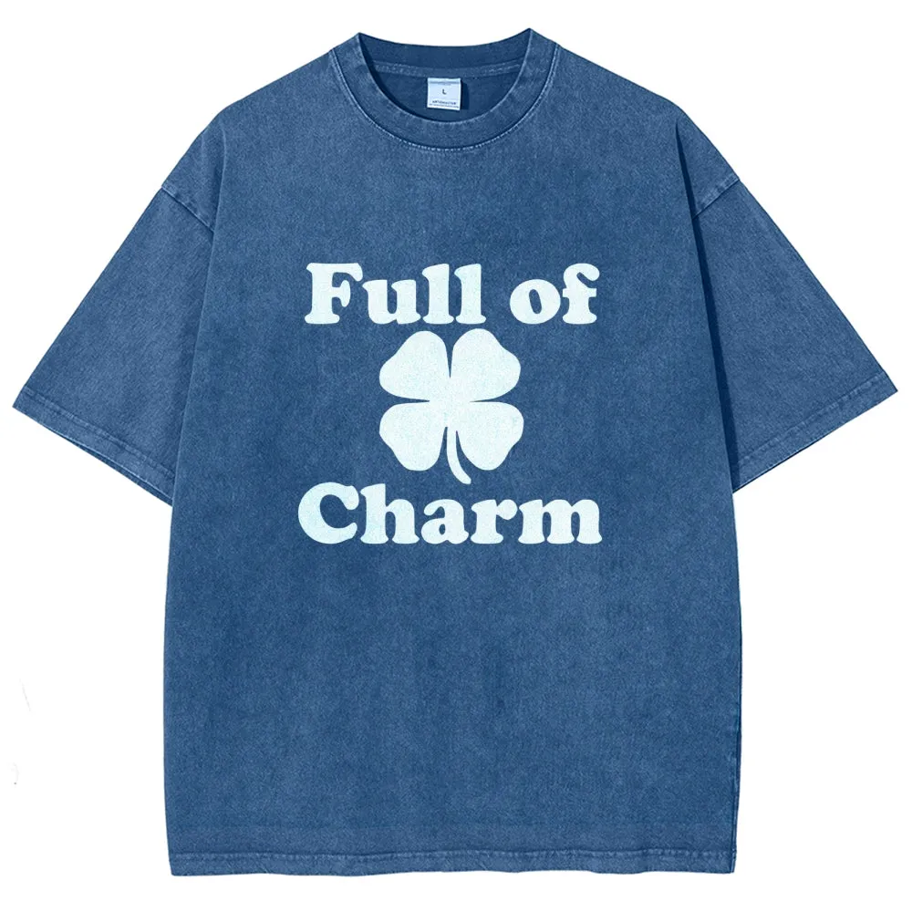 Unisex Vintage Full Of Charm Shamrock At St. Patrick's Day Graphic Washed Tee