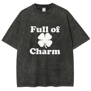Unisex Vintage Full Of Charm Shamrock At St. Patrick's Day Graphic Washed Tee