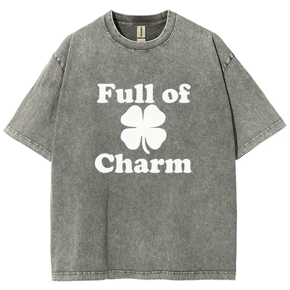 Unisex Vintage Full Of Charm Shamrock At St. Patrick's Day Graphic Washed Tee