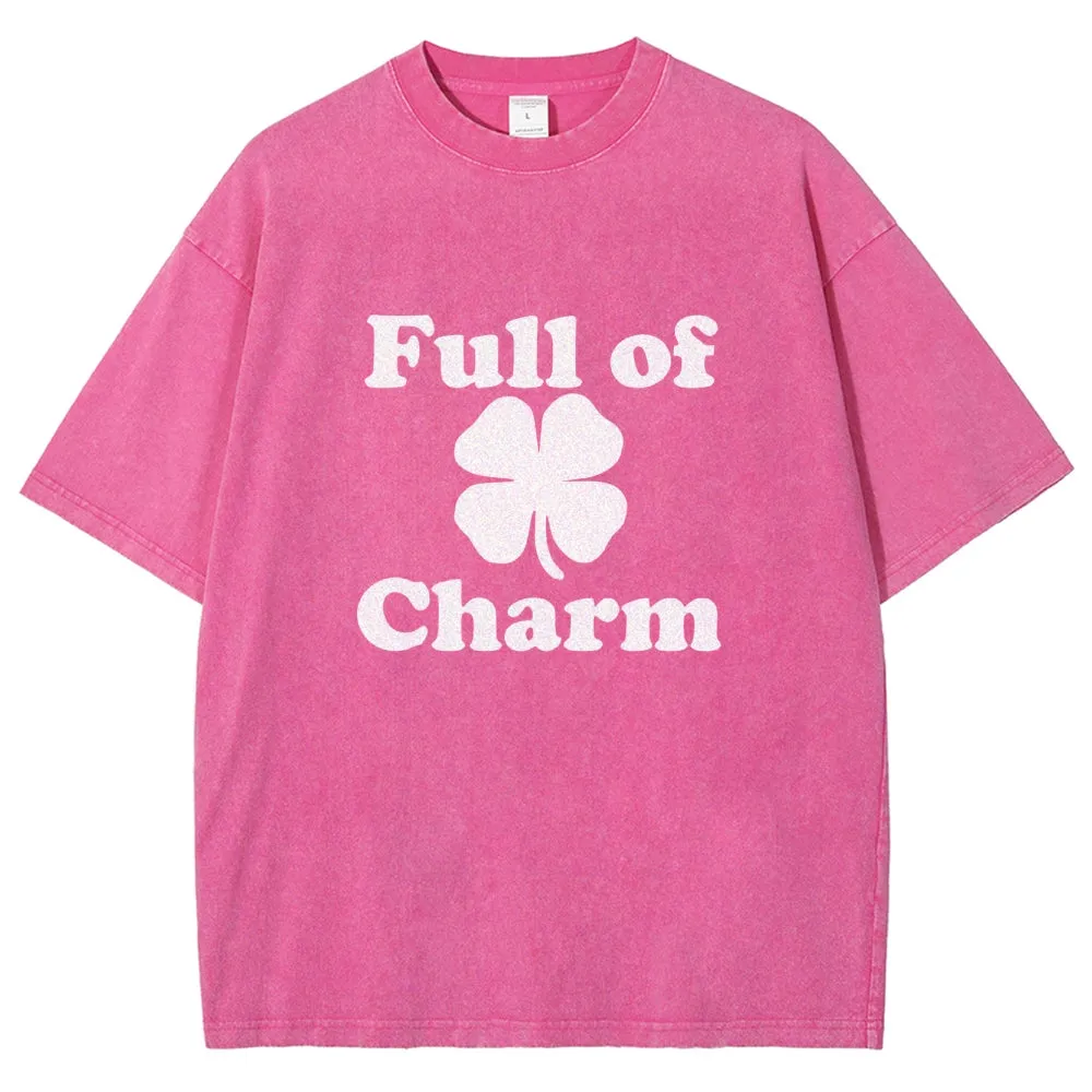 Unisex Vintage Full Of Charm Shamrock At St. Patrick's Day Graphic Washed Tee