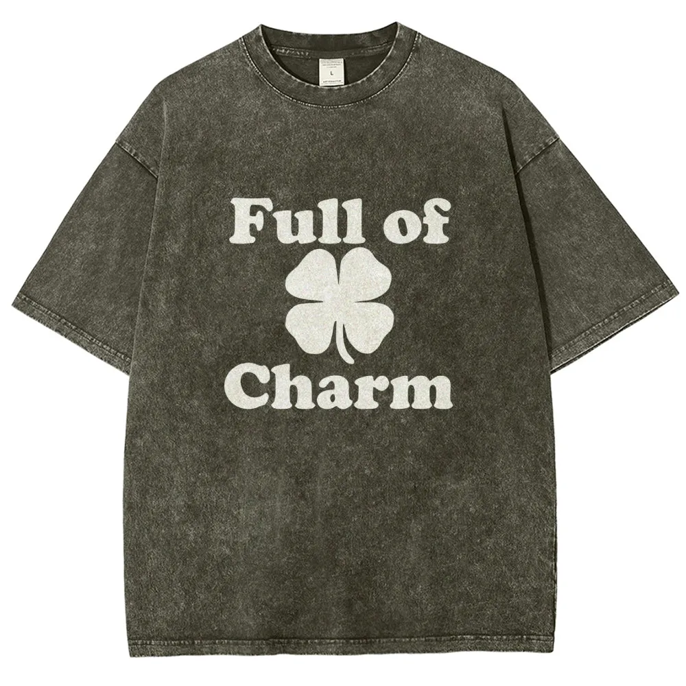 Unisex Vintage Full Of Charm Shamrock At St. Patrick's Day Graphic Washed Tee