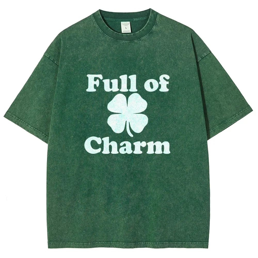 Unisex Vintage Full Of Charm Shamrock At St. Patrick's Day Graphic Washed Tee
