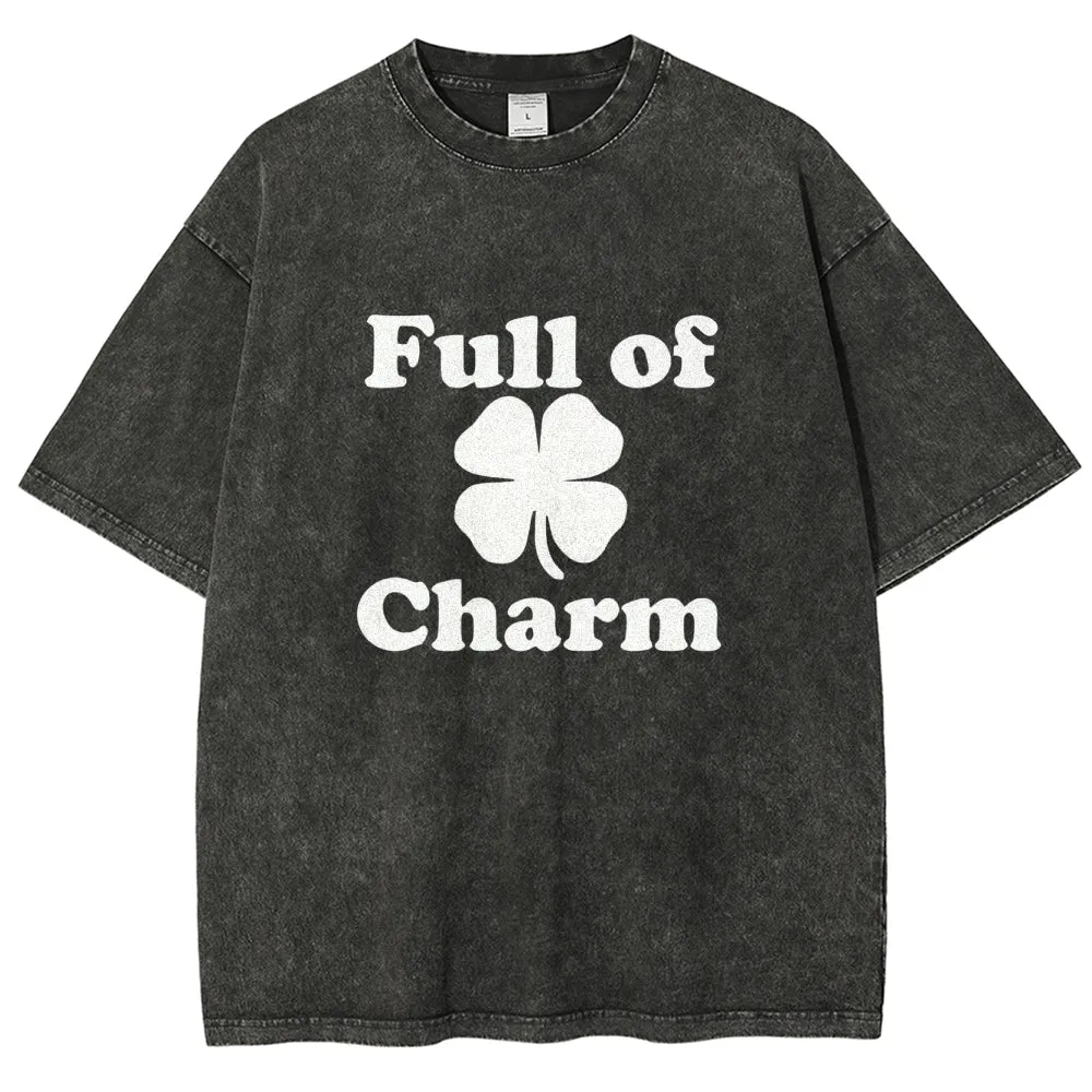 Unisex Vintage Full Of Charm Shamrock At St. Patrick's Day Graphic Washed Tee