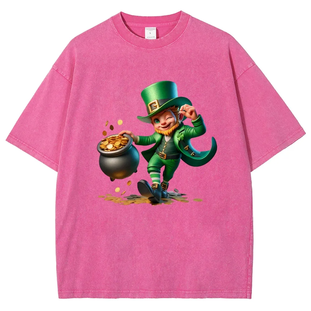 Unisex Vintage Funny St. Patrick's Day With Money Graphic Washed Tee