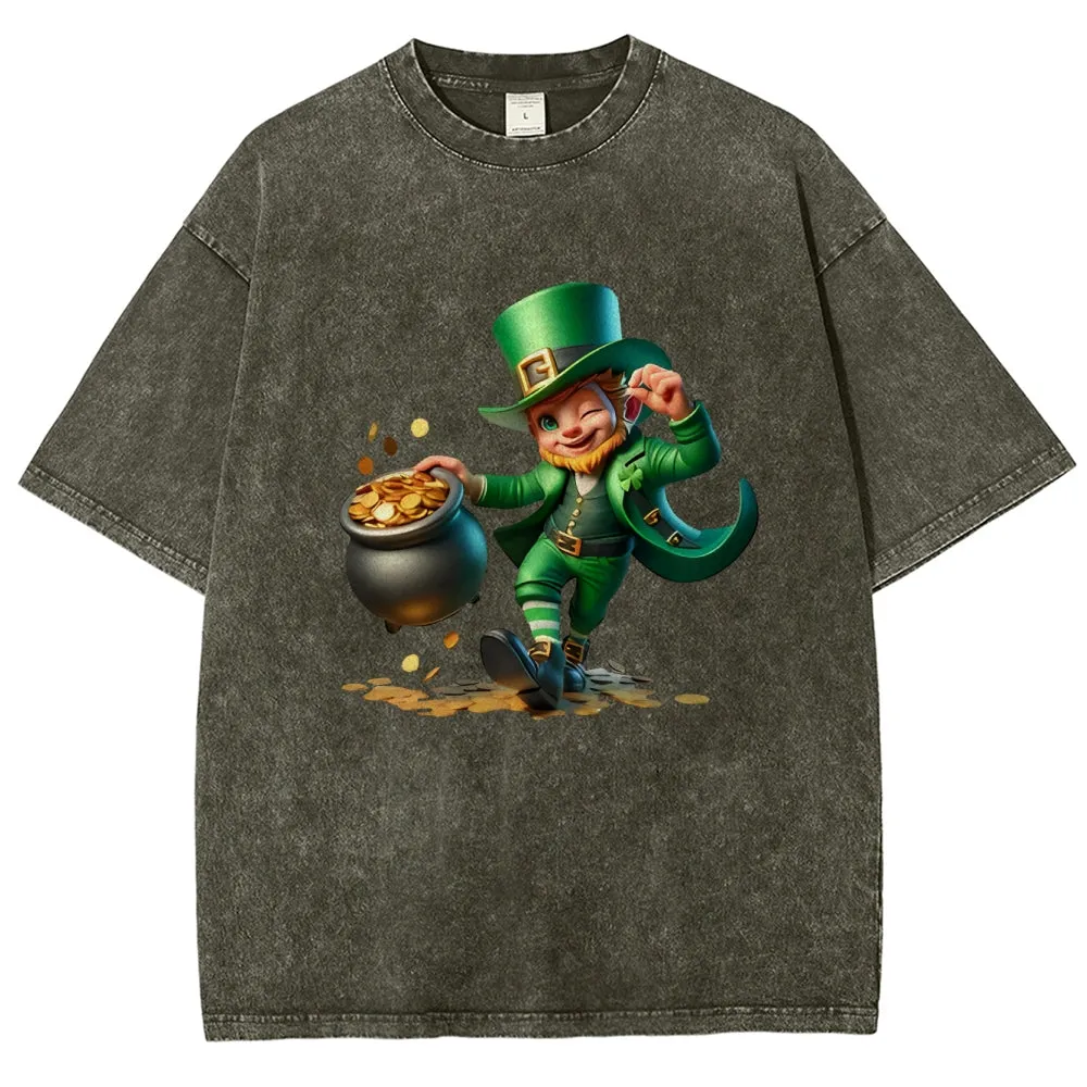 Unisex Vintage Funny St. Patrick's Day With Money Graphic Washed Tee