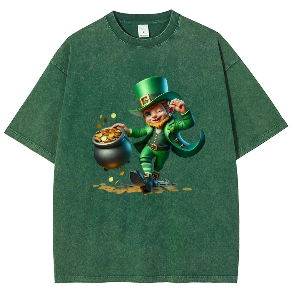 Unisex Vintage Funny St. Patrick's Day With Money Graphic Washed Tee